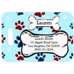  Luggage Tag with Custom Text, Paws and Bones Design includes rubber strap