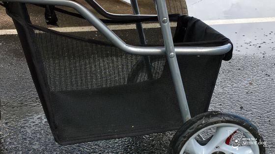 storage basket is a great feature on a dog stroller