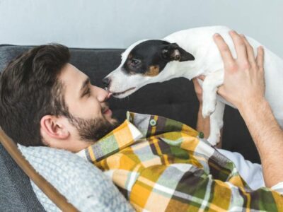 dog kissing man lying on couch | How Soon After My Dog Dies Should I Get a New One?
